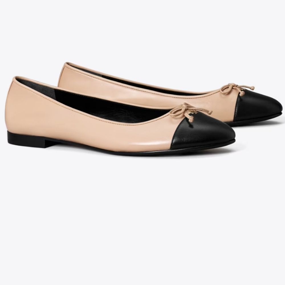 Rouge Helium Two-Tone Beige and Black Leather Ballet Flats New